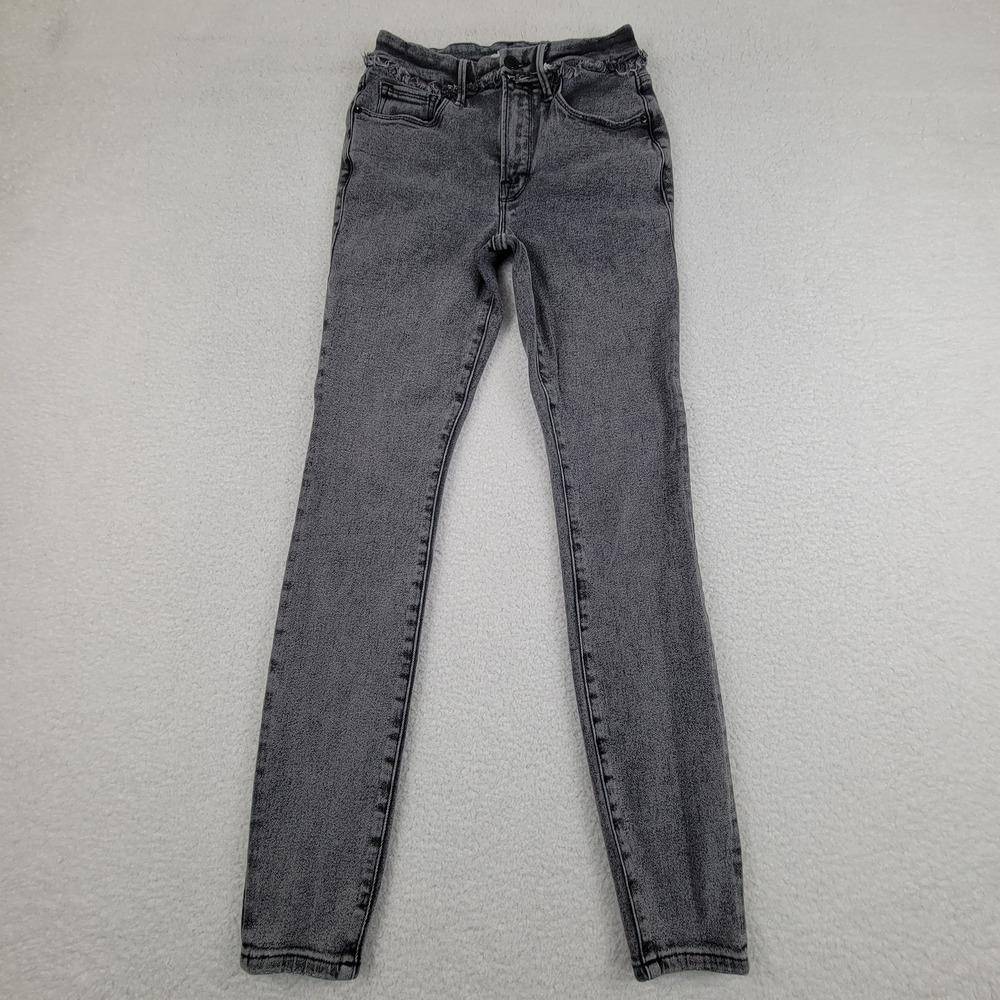 Good American Jeans Womens 2 26 Gray High Rise‎ Skinny Distressed Raw Hem Denim